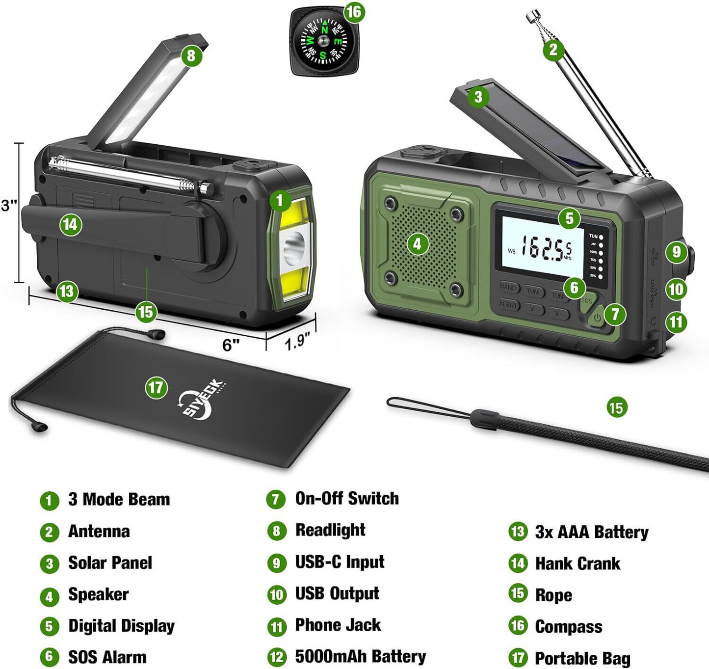 Crank Emergency Radio 5000Mah, Weather Radio, Solar Radios Battery Operated, ...