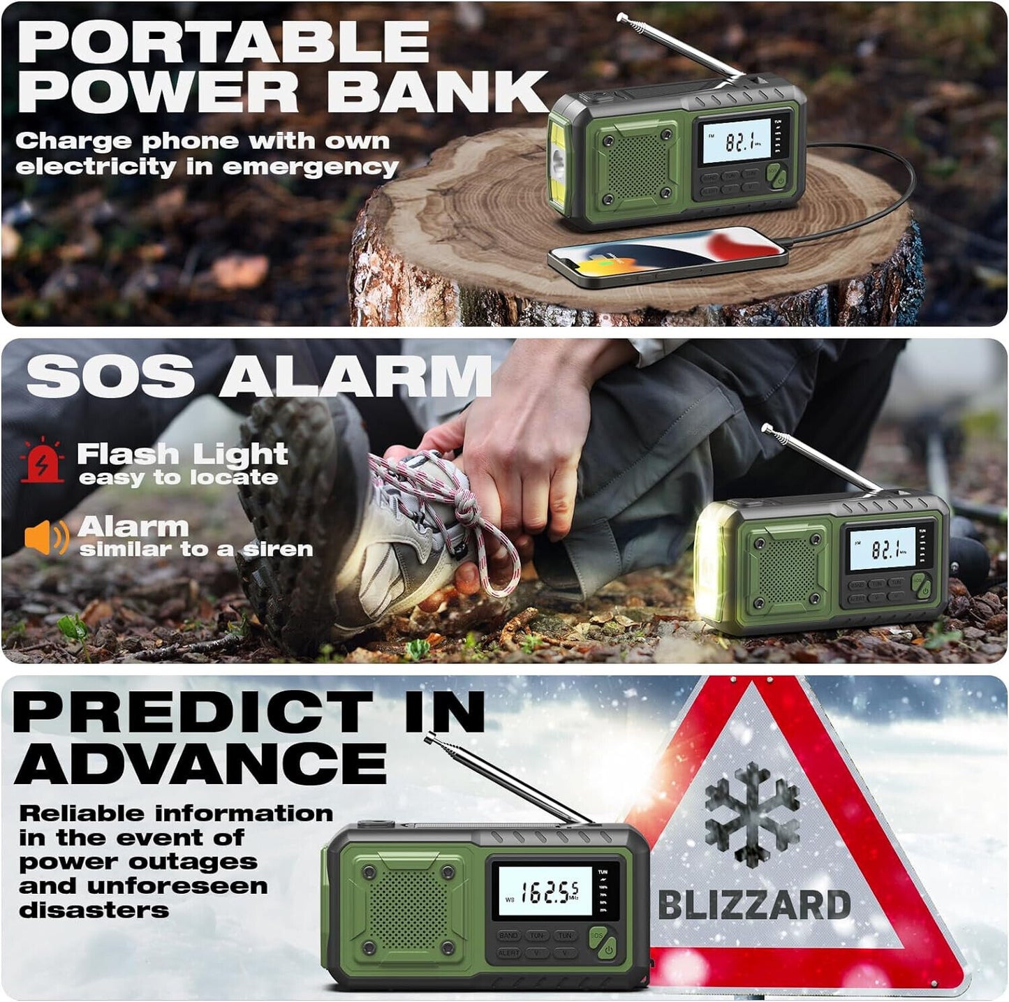 Crank Emergency Radio 5000Mah, Weather Radio, Solar Radios Battery Operated, ...