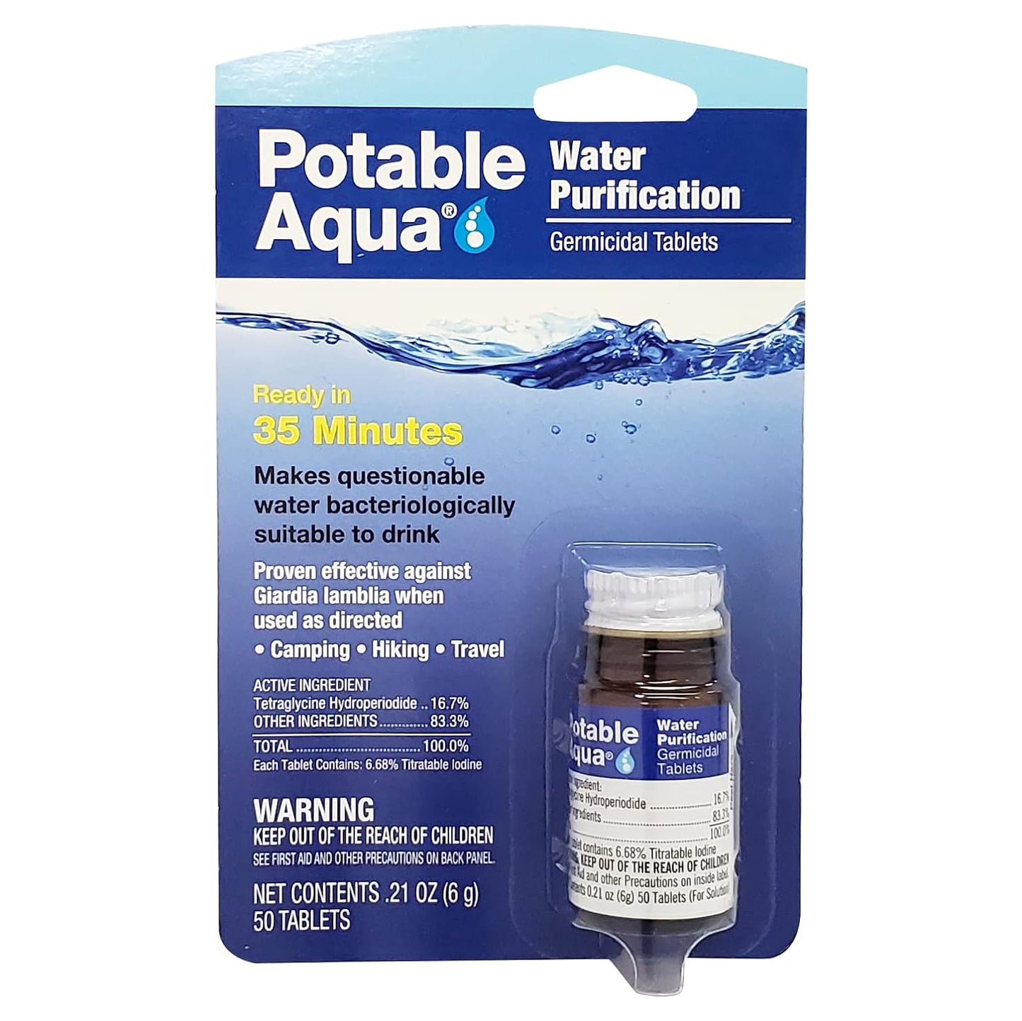 Water Purification, Water Treatment Tablets - 50 Count Bottle