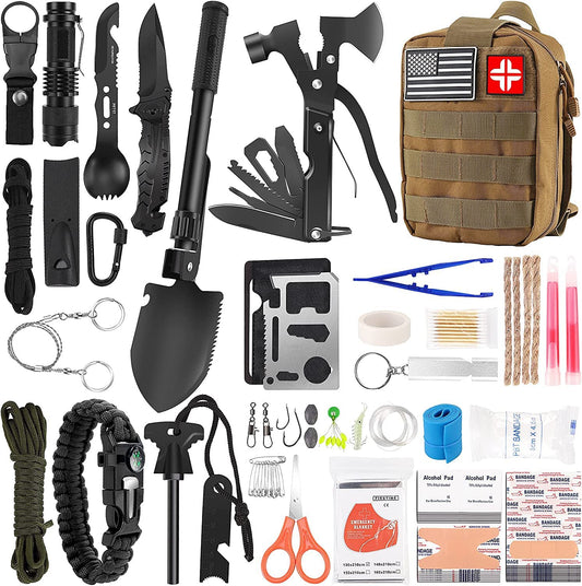 Survival Kit and First Aid Kit, 142Pcs Professional Survival Gear and Equipment with Molle Pouch, for Men Dad Husband Who Likes Camping Outdoor Adventure…