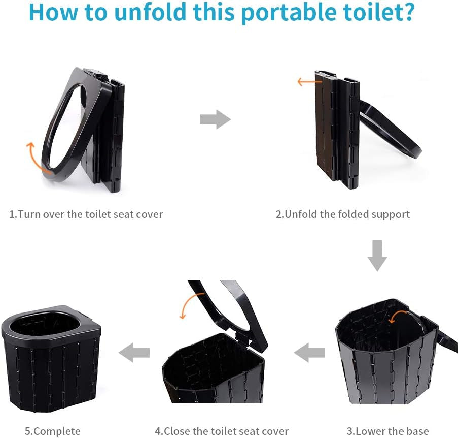 Portable Toilet Folding Camping Toilet, Car Toilet Outdoor Toilet Travel Potty Perfect for Camping, Hiking, Traffic Jam, Long Trips (Black)