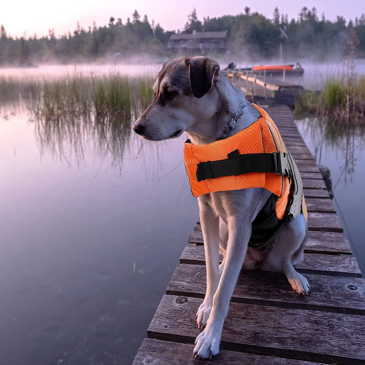 Dog Life Jacket Swimming Vest Lightweight High Reflective Pet Lifesaver with Lift Handle, Leash Ring Orange,S