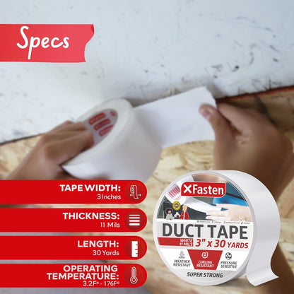 Super Strong Duct Tape, White, 3" X 30 Yards, Waterproof Duct Tape for Outdoor, Indoor, School and Industrial Use