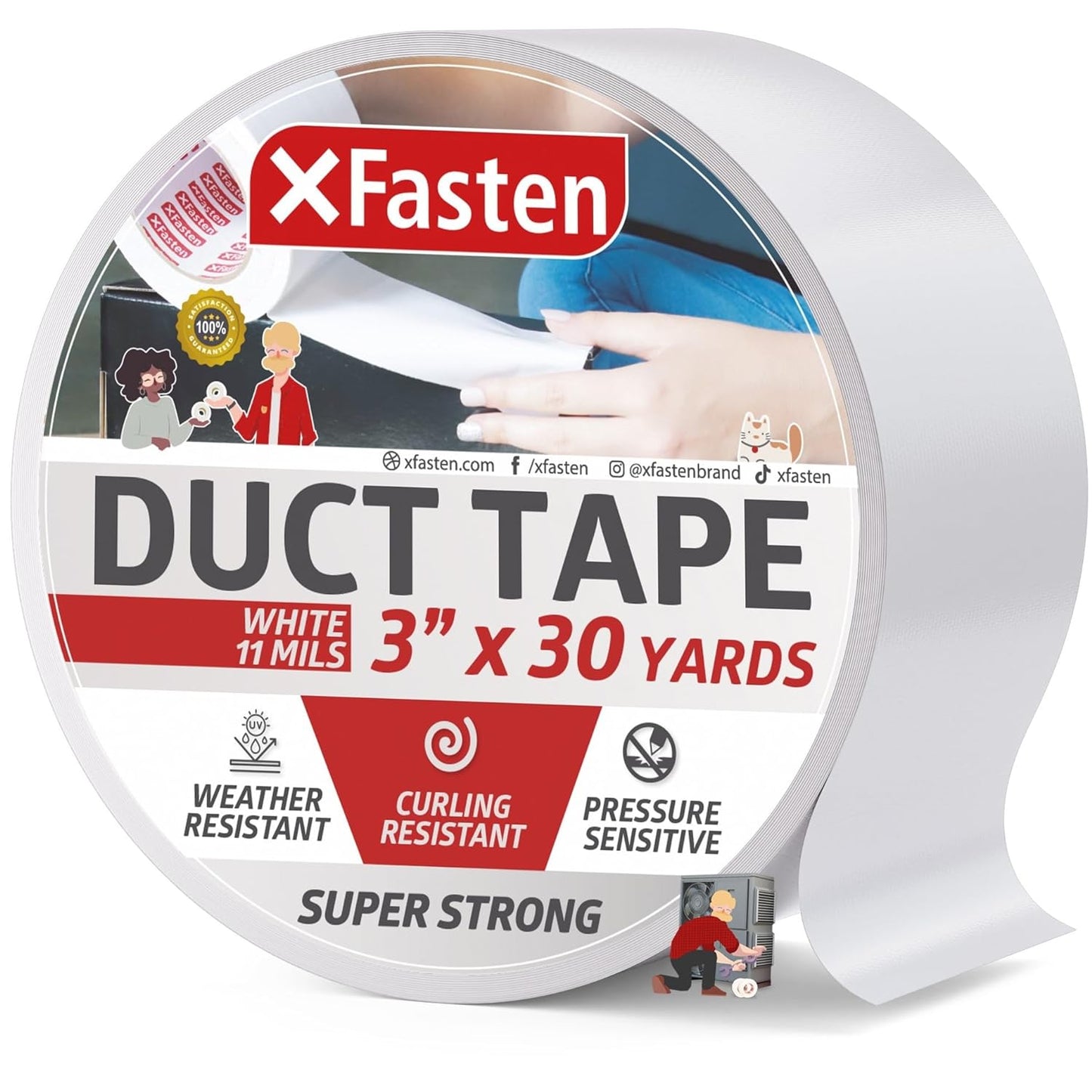 Super Strong Duct Tape, White, 3" X 30 Yards, Waterproof Duct Tape for Outdoor, Indoor, School and Industrial Use