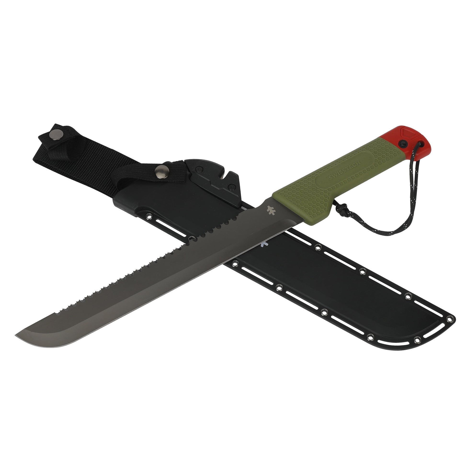 18-Inch Sawtooth Machete, Titanium-Coated Stainless Steel Blade, Green