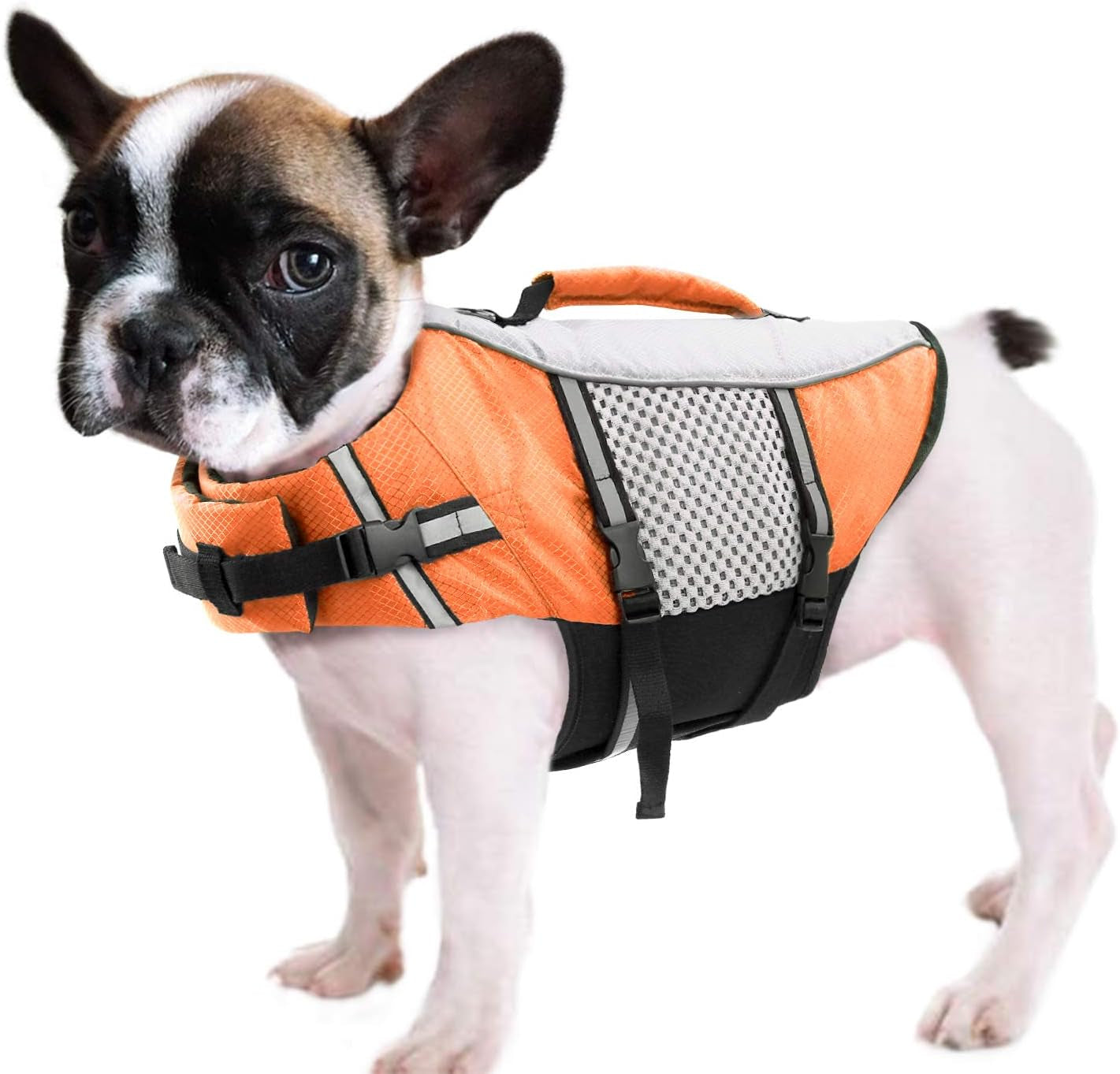 Dog Life Jacket Swimming Vest Lightweight High Reflective Pet Lifesaver with Lift Handle, Leash Ring Orange,S