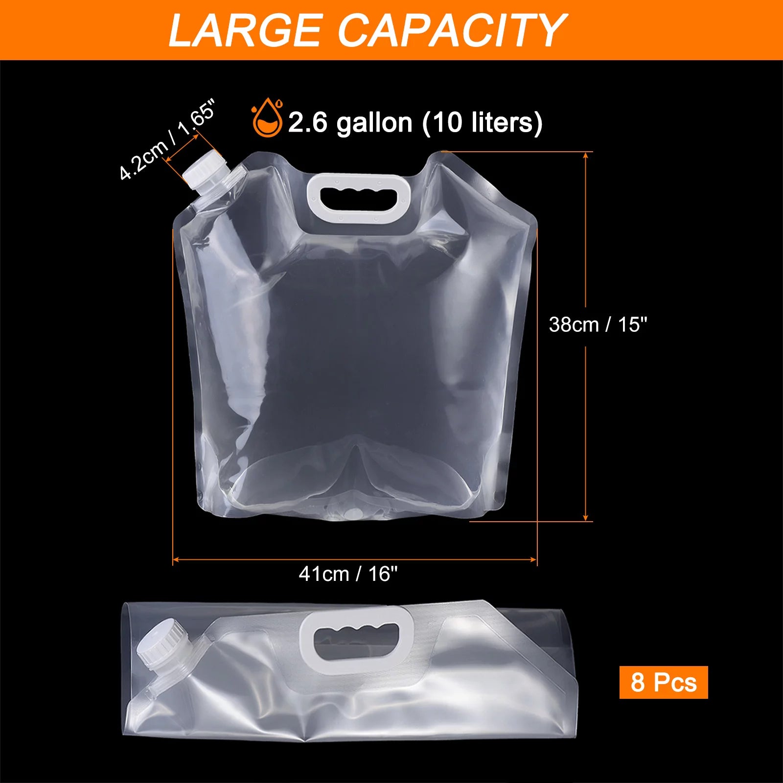 10L Collapsible Water Container Bag Folding Water Container Emergency Water Storage, 8 Pack