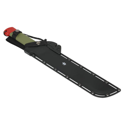 18-Inch Sawtooth Machete, Titanium-Coated Stainless Steel Blade, Green