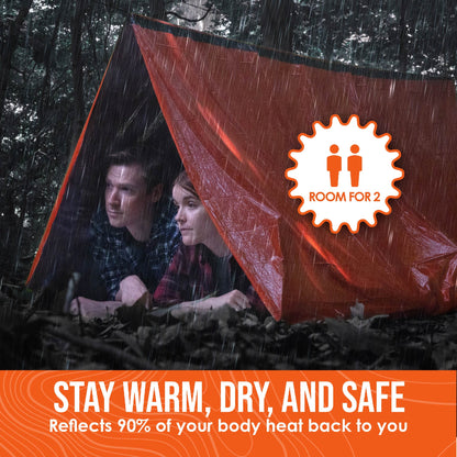 | Life Tent Emergency Survival Shelter - 2 Person Tube Tent | Waterproof, Windproof, Thermal | Includes Survival Whistle, Paracord Rope & Portable, Lightweight Nylon Stuff Sack | Orange