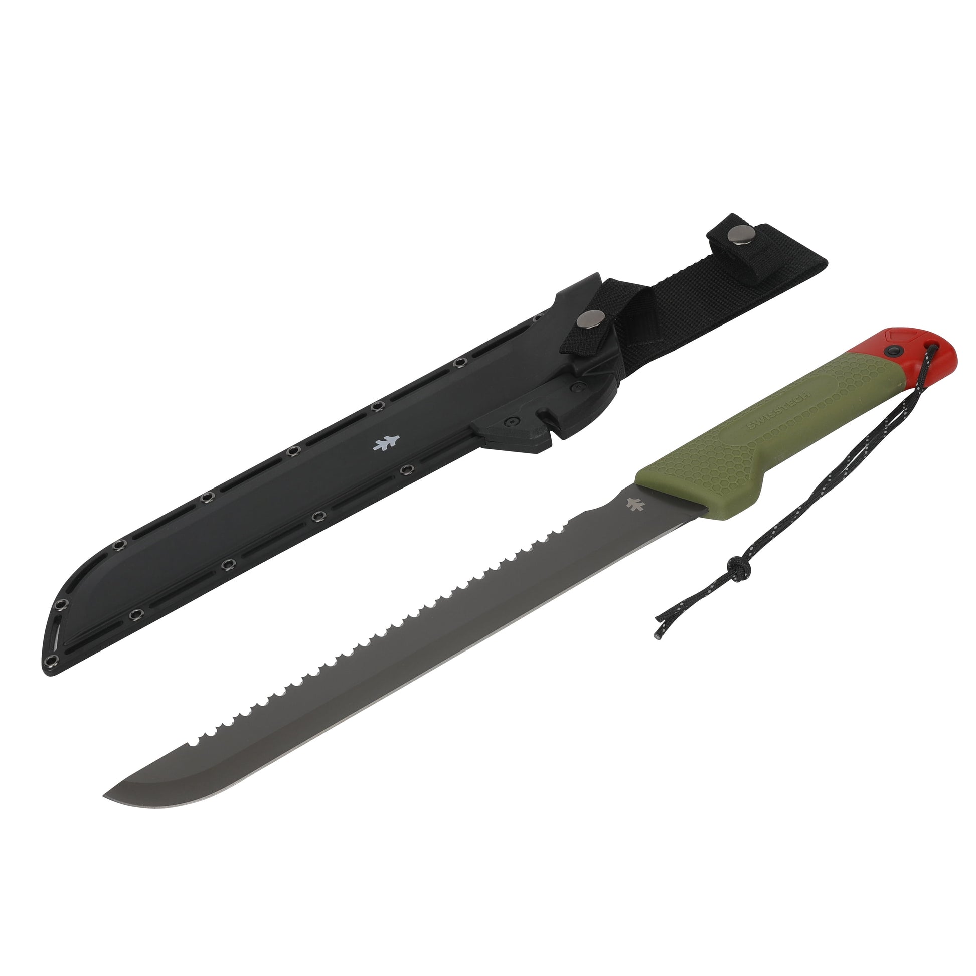 18-Inch Sawtooth Machete, Titanium-Coated Stainless Steel Blade, Green